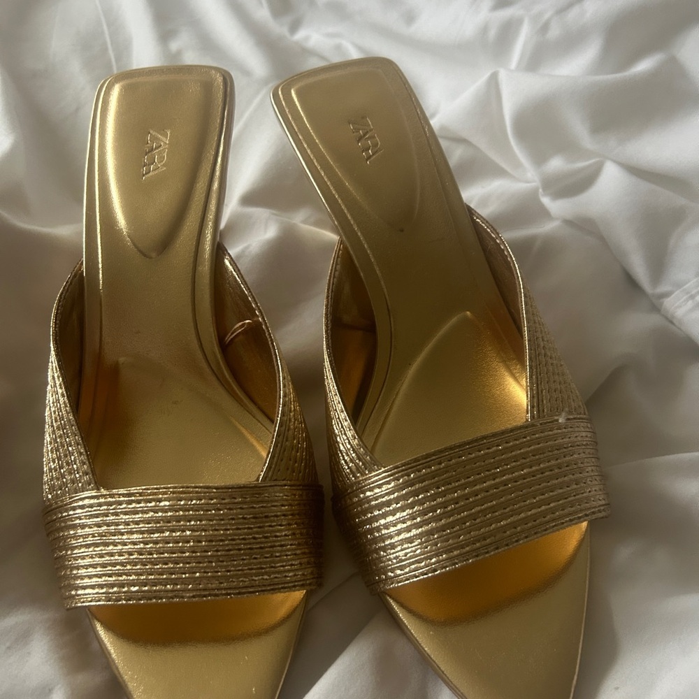 Zara Metallic Gold Mules